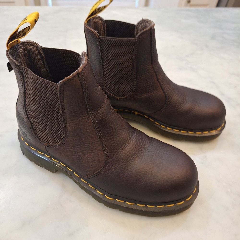 Dr. Martens Chelsea Boot Mens 8 Brown Steel Toe Slip Resistant HY-35/USA Safety